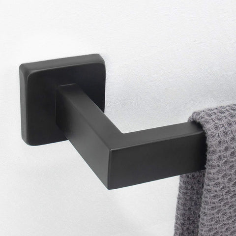 Rustproof 12 Inch Matte Black Stainless Steel Towel Bar Wall Mounted For Bathroom Square Shower Towel Rack Premium Holder