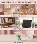 2 Pcs Pink Miniature Flower Vase Set With One Sixth Scale Straight Up Killer Details For Dollhouse Decor Fairy Garden And Diorama Accessory featuring chic display in dollhouse and desk settings.