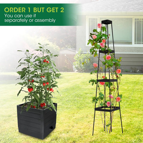 Two Pack Raised Garden Bed Planter Boxes With Trellis For A 57 Inch Self Watering Tomato Planter Box Set.