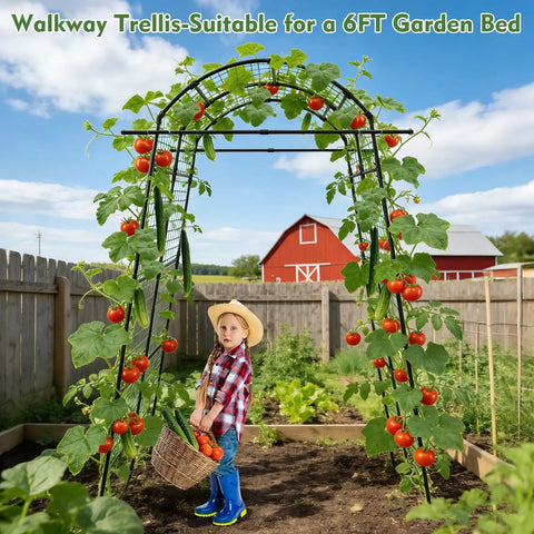 Tall Garden Arch Trellis For Climbing Plants Built Tough Heavy Duty Metal Tunnel Archway With Adjustable Base Width 87 Inch High Outdoor Arbor For Vines Vegetables Fruits Flowers And Squash
