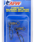 Stainless Steel Ball Bearing Snap Swivels With Double Welded Rings Size 5 245 Lb Test Gunmetal Black 2 Pack packaging.