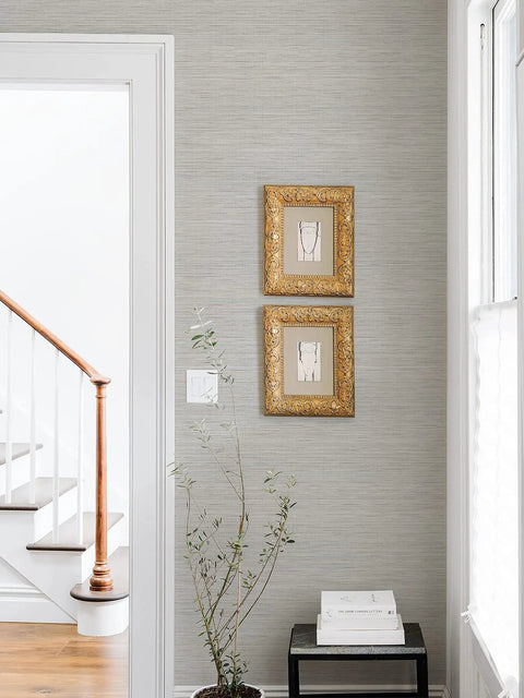 Interior with Crossweave Peel And Stick String Wallpaper Gray Textured Real String Look Repositionable Wall Covering