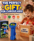 Kid Friendly Handheld Digital Microscope With 2.4 Inch IPS Display And 1080P HD Quality For Easy Exploration Of Tiny Worlds, Capture Sharp Photos And Videos On The Go While Your Curious Kids Learn Science. Blue handheld kids microscope with display, shown beside gift box