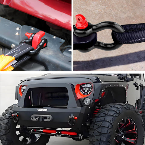 2 Pack 0.75 Inch D Ring Shackles Beefy Heavy Duty Forged Steel Screw Pin Shackles WLL 4.75T on truck towing setup