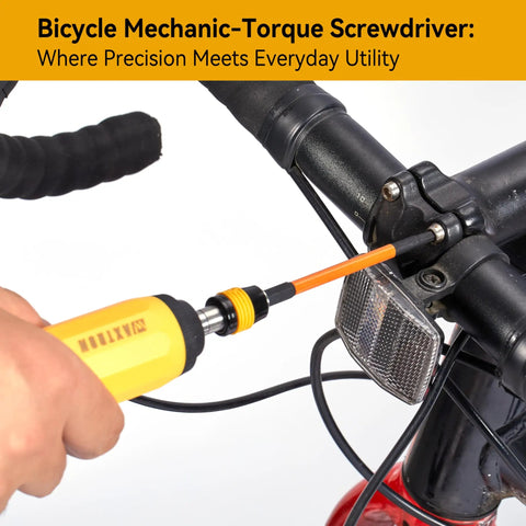 Using Torque Screwdriver Bit Set With Locking Chuck Never Drop A Bit 13 Piece Driver Kit on bicycle handlebar.