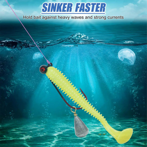30 Pack Lead Fishing Weight Sinkers With Brass Swivel, Streamlined Bass Casting Sinker Weights For Catfish shown under water