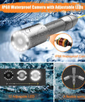 IP68 Waterproof Pipe Inspection Tool featuring adjustable LEDs and flexible spring for enhanced visibility.