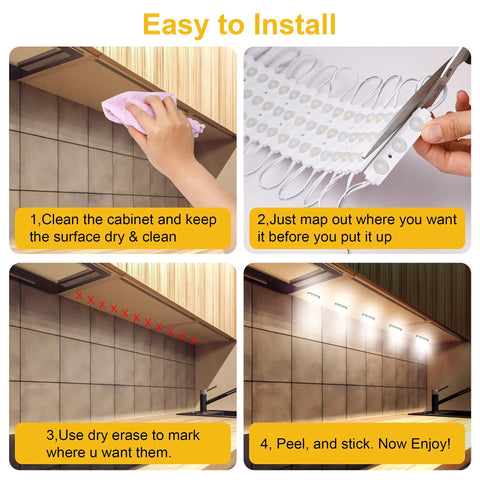 Installation steps for Adhesive LED Light Strip Kit For Display Cases, 14Ft Flexible Jewelry Showcase Lighting With Dimmable Bright White 6000K