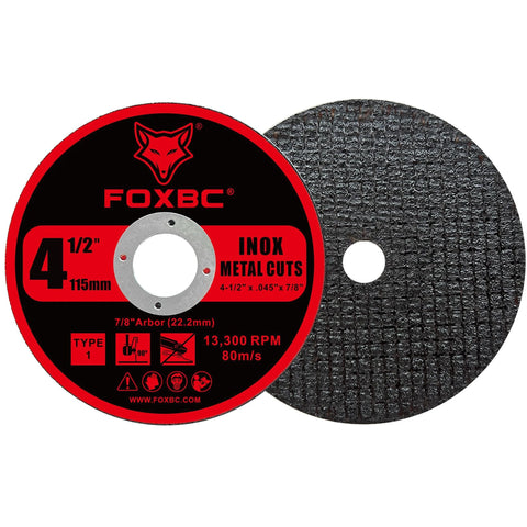 4-1/2 in FOXBC cut-off wheel for angle grinder, .045 in thick, 7/8 in arbor, metal cuts, 50-pack