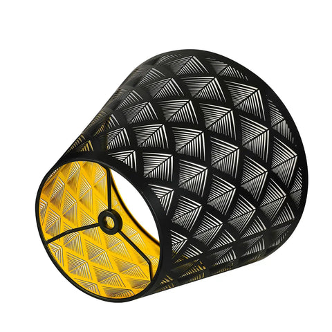 Geometric black and yellow lampshade open end view, not matching Double White Lampshades Set Of 2, Fabric Lampshades For Table Lamp Or Floor Lamp