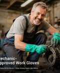 Heavy Duty Nitrile Chemical Resistant Gloves Five Pair Set 15 Mil Thick Latex Free Medium With Extended Cuffs built tough for mechanic work.