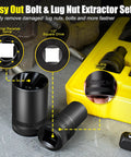 Beast Mode Lug Nut Extractor Set for Stripped, Broken and Rounded Bolts, shown with sockets and yellow case