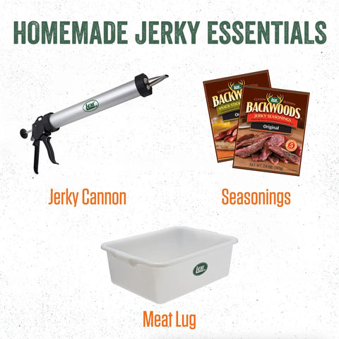 Top Shelf 16 Tray Stainless Steel Food Dehydrator Engineered For Homemade Snacks Jerky Fruits And Veggies With Huge Capacity Countertop Kitchen Appliance showing jerky cannon, seasonings, and meat lug.