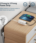 Dope Surge Protector Power Strip With 5 Outlets And 4 USB Ports Including USB C Quick Charge 3A on wooden nightstand