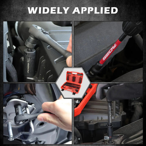 Pro Grade 63 Piece Metric Socket Set And Nut Driver Kit being used for automotive maintenance and machinery work