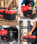 Lightweight 14 Inch Plastic Tool Box with Comfortable Handle and Removable Tray, dual lock latches, for versatile use.