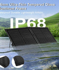 200 Watt Foldable Solar Panel Kit Delivering Top Shelf 23.5 Percent Efficiency And Ultra Light Tempered Glass Tied To A Rock Solid Pwm Controller With Ip68 Waterproof Rating for outdoor use in water setting.