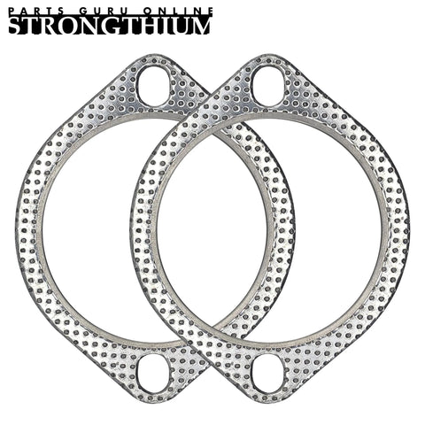 Strongthium 3.5 inch graphite exhaust flange gasket pair, front view, with fire ring.