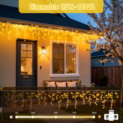 Warm White Icicle Christmas Lights Outdoor Indoor 400 LED With 80 Drops About 48Ft Copper Wire Plug In String Lights