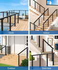 Swageless Deck Cable Railing Kit With Four Black Thirty Six Inch Level Drilled Posts With Two Hundred Fifty Feet Of One Eighth Inch T316 Stainless Wire Rope Invisible Cable Railing System For Outdoor Decks And Porches No Handrail Post Kit LPS02 on deck, staircase, outdoor, and indoor setups