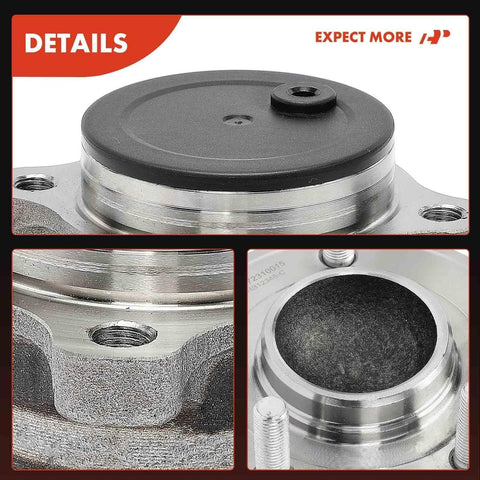 Close-up of a Rear Wheel Bearing And Hub Assembly Set For Mazda 3 2004 2008 Non ABS 5 Lug Models Dual Pack High Load Capacity.
