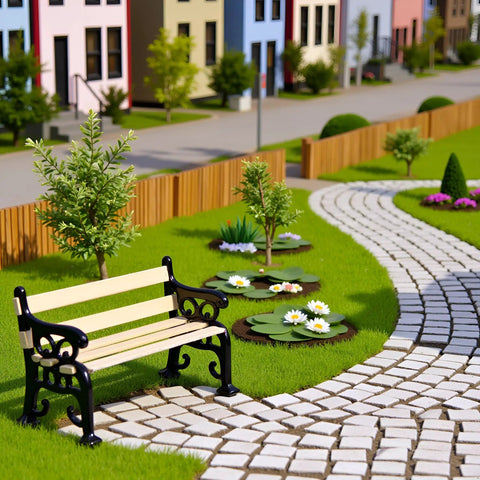 1/24 Scale Miniature Park Bench For Dollhouses, Totally Realistic Outdoor Garden Decor Kit with detailed backrest and armrests