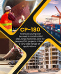 CP-180 hydraulic pump used in construction, large factories, DIY projects; wide range of applications with ship and cranes visible