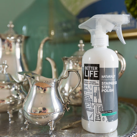 Better Life spray bottle with Stainless Steel Cleaner 2 Pack 16 Oz Streak Free Polish For Kitchen Sinks Stoves And Metal Appliances Refrigerator Removes Grease And Water Stains Chamomile Lavender Scent Leaves No Residue