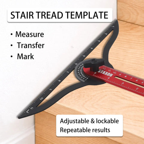 No Sweat Stair Tread Gauge Tool That Hits Marks Dead On With Extendable Folding Ruler and Hidden Screw Rail Guide For Fast Woodworking Layouts And Diy Step Projects on a wooden surface.