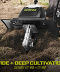 Corded Electric Garden Tiller And Cultivator With 15 Amp Motor 6 Steel Tines And 15.7 Inches Tilling Width in action on soil