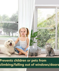 Adjustable Window Security Bars Inside For Home Safety, Easy Install, Heavy Duty Vertical Lock Bar With Rubber Feet For Up And Down Double Hung Windows, Fits 17 To 32 Inch, 2 Pack, Patented Design shown in use, preventing children and pets from falling.
