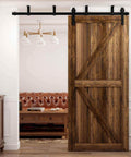 Ceiling Mount Sliding Barn Door Hardware Kit For 24 Inch Wide Wood Door With Low Ceiling Design 4 Foot Track System installed view