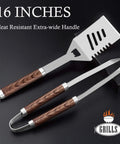 16-inch stainless steel BBQ spatula and tongs with wood handles, part of 26-Piece Grilling Tools Set For Men And Dads, Fathers Day Gift Ready