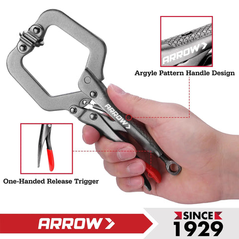 Six Inch C Clamp Locking Pliers With Swivel Pads For Welding And Woodworking Through Hole Adjustment And One Handed Release Trigger Boss Grade Heavy Duty Clamp Tool For Metalworking And Woodworking, hand-held