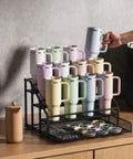 4-Tier Cup Holder Rack For Stanley 40 Oz Tumblers And Water Bottles, Heavy Duty Tumbler Stand With Pull Out Drawer For Lids And Accessories