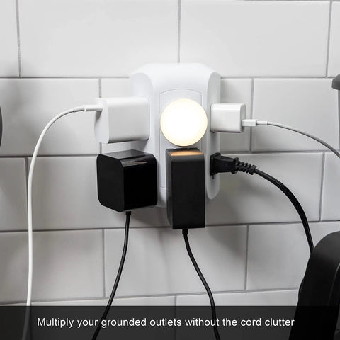 Six Outlet Surge Protector Wall Tap With Side Access And Spaced Outlets For Bulky Chargers 560 Joules UL Listed 3 Prong Power Strip Charging Station White
