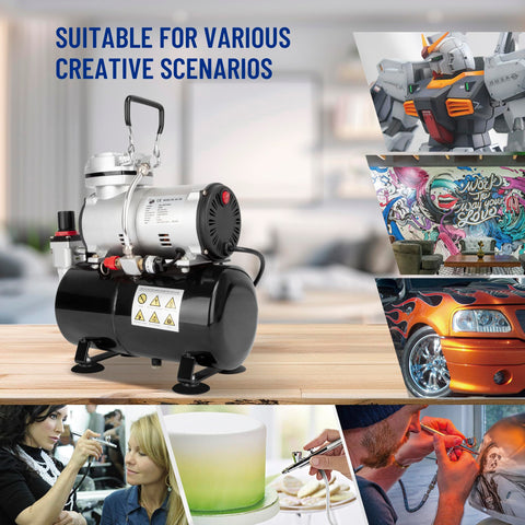 Oil Free Airbrush Compressor AS186 With 3L Tank Regulator And Moisture Trap Portable Quiet 47 dB for creative scenarios