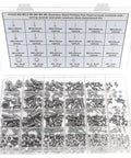 Built Different Heavy Duty 304 Stainless Steel Metric Fastener Assortment Kit Covering M2 Through M6 Phillips Pan Head Combination Screws Matching Hex Nuts in clear organizer.