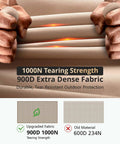 Hands stretching 900D extra dense fabric with focus on tearing strength for Beefy 36 Inch Round Fire Pit Cover Heavy Duty 900D Tear Resistant Waterproof UV Resistant Fade Resistant For Outdoor Fire Pits Up To 36 Inch Diameter 24 Inch High All Weather Protective Cover.