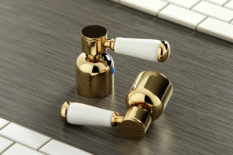 4 Inch Centerset Bathroom Faucet In Polished Brass, Durable Brass Zinc Alloy And ABS Construction, Deck Mount Three Hole Install, 1.2 GPM Flow At 60 PSI, Sleek Dope Modern Bath Upgrade with ceramic handles