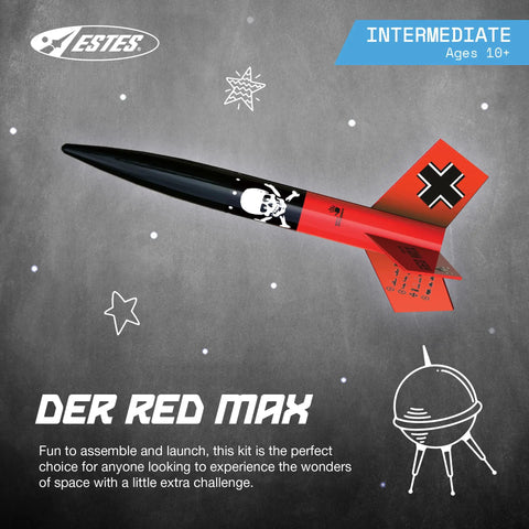 Der Red Max Rocket Building Kit For Intermediate Rocket Enthusiasts Includes Parts Decals Recovery Parachute And Easy Assembly