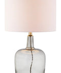 Smoked Gray Glass LED Table Lamp 26 Inches Dope Modern Look Bedside Nightstand Light White Linen Drum Shade Chrome Accents