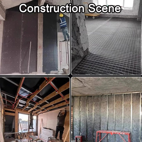 Workers installing Rock Solid Acoustic Sound Proofing Panels For Walls And Ceilings in a construction scene.