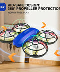 Kid Friendly Camera Drone For Indoor Flying, No Brainer Beginner Mini Quad with propeller guard in a child's room, altitude hold.