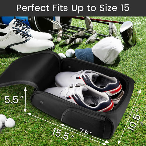 Spacious Golf Shoe Bag For Men With A Large Horseshoe Opening That Makes Shoe Stuffing A Breeze, Fits Up To Size 15 Shoes Open View