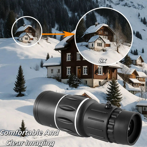 Beast 12x52 Monocular With HD BAK4 Prism Waterproof And Fogproof Optics For Hunting Hiking Travel And Outdoor Adventures Black Great For Men And Women on snowy hillside