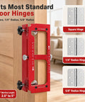 Heavy Duty Door Hinge Jig Kit Featuring Sturdy Aluminum Template For Quick Hinge Mortising And No Sweat Deadbolt Setup On Most Popular Household Doors, showing hinge fitting sizes.