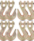 Eight Pack Clevis Grab Hooks Five Sixteenths Inch Grade Seventy Forged Steel for tow chains, zinc plated yellow chromate finish
