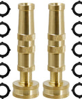 Solid Brass Hose Nozzle Set, 2 Pack Heavy Duty Garden Nozzles With 10 Rubber Washers, 3/4 Inch Universal Fit For Standard Hoses