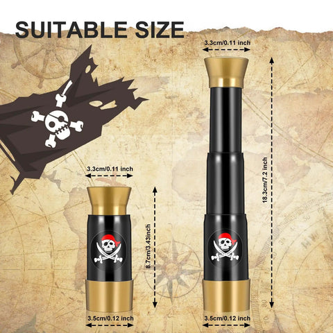 Two Pack Pirate Telescope Toys For Kids Mini Handheld Monocular Bronze And Black Set, 18.3 cm size, plastic
